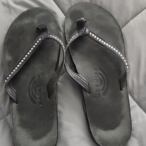 Rainbow Women's Black Sandals with Rhinestone Detail